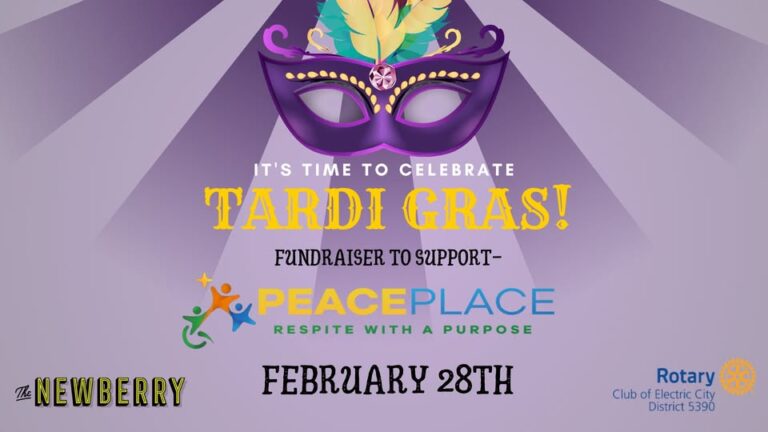 Save the date to support Peace Place! Great Falls, MT – Rotary Electric is proud to announce that Peace Place has been selected as the beneficiary for the 2025 Tardi Gras event, scheduled to take place on Friday, February 28, 2025, at The Newberry. This year’s event will support the creation of an inclusive outdoor play area for children at Peace Place, a project that aligns with Rotary Electric’s commitment to fostering safe, inclusive spaces for all members of the community.